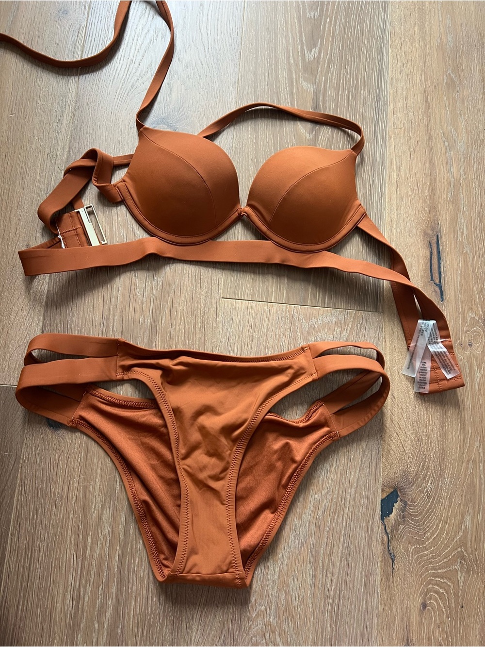 VS Archives Essential Banded Push-Up Bikini Top and Bottom in Cinnamon